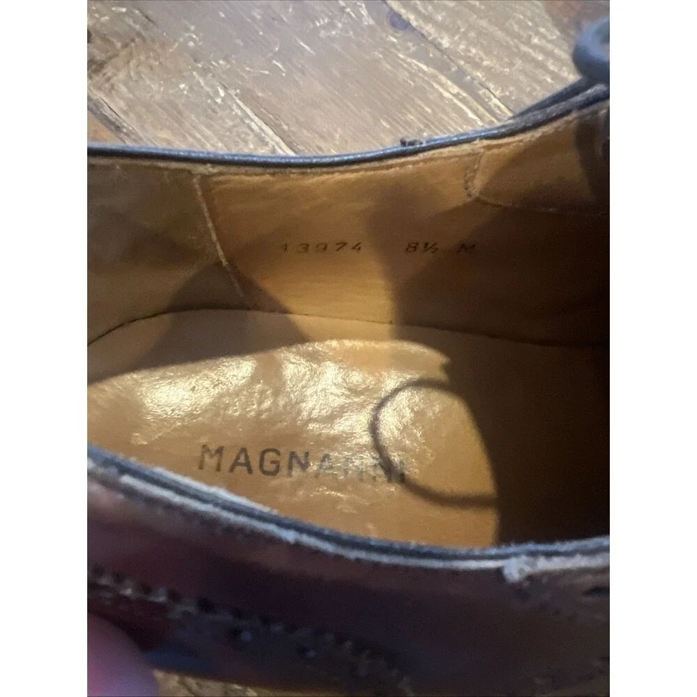 MAGNANNI Sergio Wingtip Brogue Calfskin Leather Oxford Mens Dress Shoes Sz 8.5 M